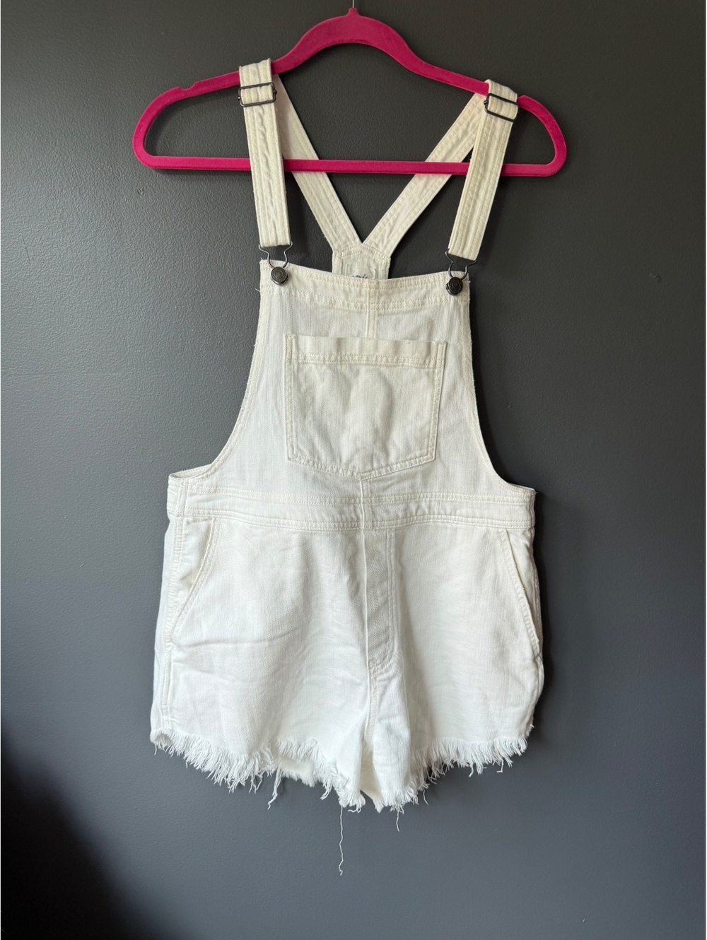 Aerie White Denim Short Overalls - Medium